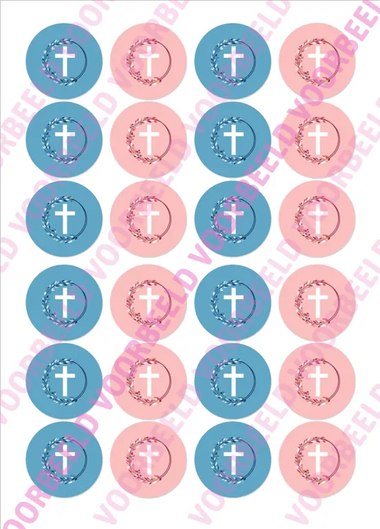 Eetbare cupcakeprint kruis blauw roze mix 2 - 24 cupcake rondjes bij cake, bake & love 5 Eetbare cupcakeprint kruis blauw roze mix 2 - 24 cupcake rondjes