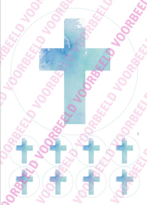 Eetbare taartprint kruis blauw 1 - 18 cm rond + 8 cupcake rondjes