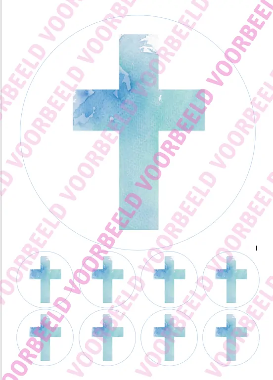 Eetbare taartprint kruis blauw 1 - 18 cm rond + 8 cupcake rondjes bij cake, bake & love 5 Eetbare taartprint kruis blauw 1 - 18 cm rond + 8 cupcake rondjes