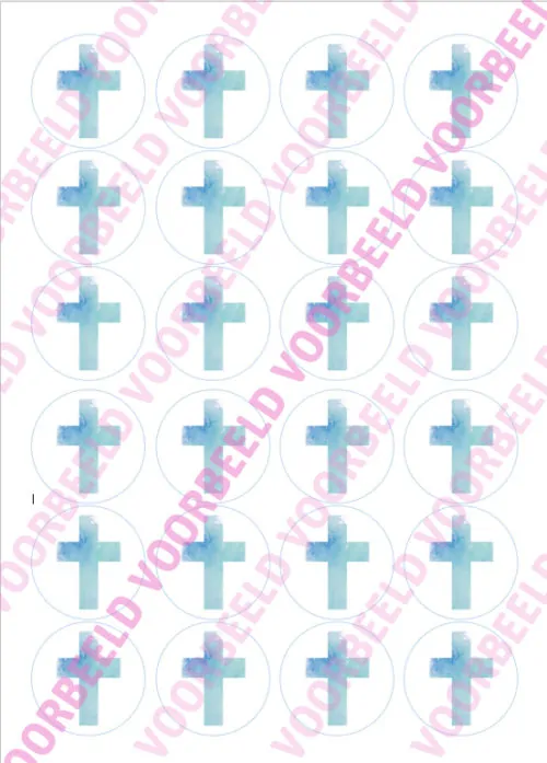 Eetbare cupcakeprint kruis blauw 1 - 24 cupcake rondjes