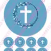 Eetbare taartprint kruis blauw 2 - 18 cm rond + 8 cupcake rondjes bij cake, bake & love 1