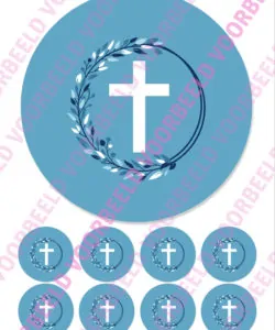 Eetbare Taartprint Kruis blauw 2 - 18 cm rond + 8 cupcake rondjes