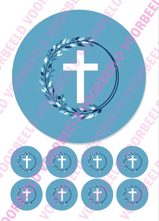 Eetbare taartprint kruis blauw 2 - 18 cm rond + 8 cupcake rondjes bij cake, bake & love 5 Eetbare taartprint kruis blauw 2 - 18 cm rond + 8 cupcake rondjes