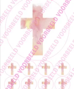 Eetbare Taartprint Kruis roze 1 - 18 cm rond + 8 cupcake rondjes