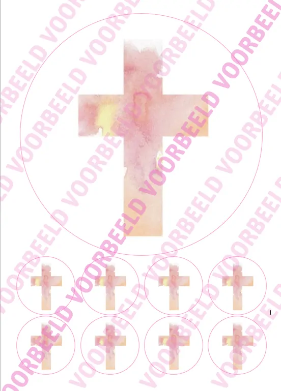 Eetbare taartprint kruis roze 1 - 18 cm rond + 8 cupcake rondjes bij cake, bake & love 5 Eetbare taartprint kruis roze 1 - 18 cm rond + 8 cupcake rondjes