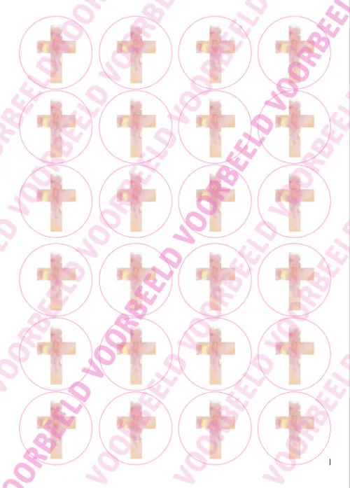Eetbare cupcakeprint kruis roze 1 - 24 cupcake rondjes