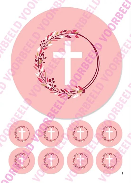 Eetbare taartprint kruis roze 2 - 18 cm rond + 8 cupcake rondjes bij cake, bake & love 5 Eetbare taartprint kruis roze 2 - 18 cm rond + 8 cupcake rondjes