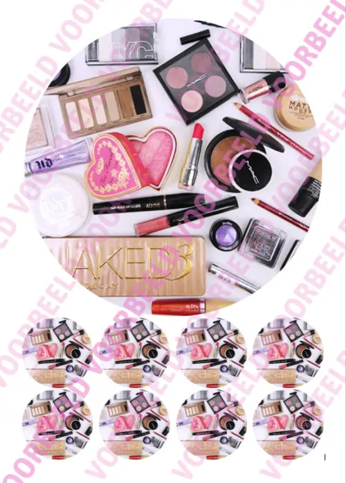 Eetbare taartprint make-up 1 - 18 cm rond + 8 cupcake rondjes
