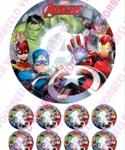 Eetbare Taartprint Marvel 1 - 18 cm rond + 8 cupcake rondjes