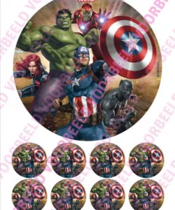 Eetbare Taartprint Marvel 2 - 18 cm rond + 8 cupcake rondjes