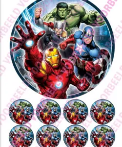Eetbare Taartprint Marvel 3 - 18 cm rond + 8 cupcake rondjes