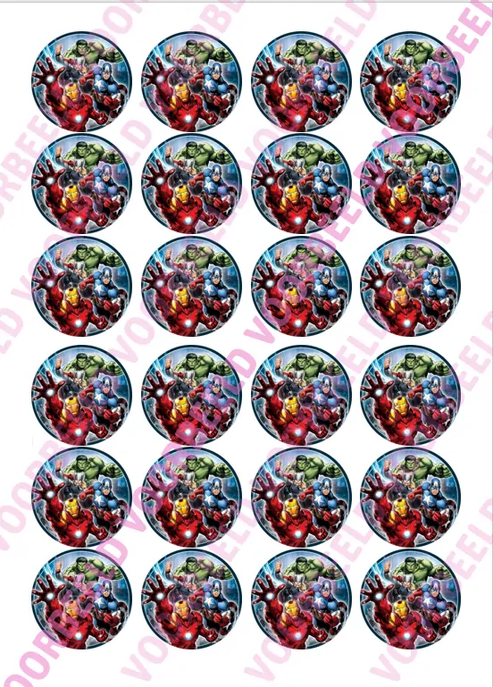 Eetbare cupcakeprint marvel 3 - 24 cupcake rondjes bij cake, bake & love 5 Eetbare cupcakeprint marvel 3 - 24 cupcake rondjes