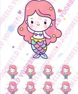Eetbare Taartprint Mermaid 1 - 18 cm rond + 8 cupcake rondjes