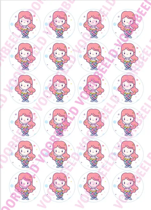 Eetbare cupcakeprint mermaid 1 - 24 cupcake rondjes