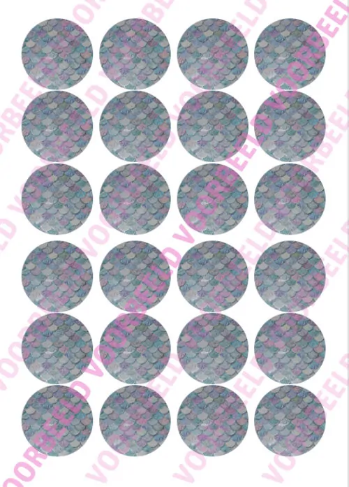 Eetbare cupcakeprint mermaid 2 - 24 cupcake rondjes
