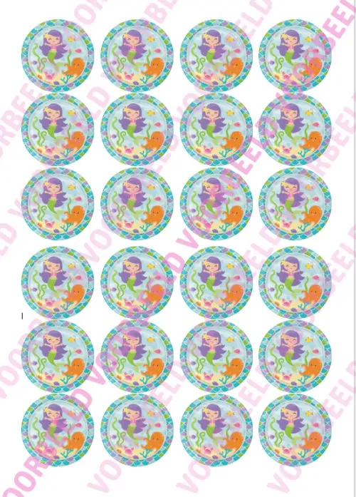 Eetbare cupcakeprint mermaid 3 - 24 cupcake rondjes