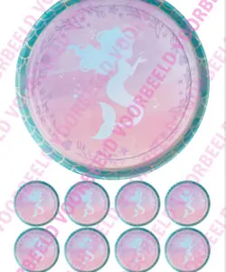 Eetbare Taartprint Mermaid 4 - 18 cm rond + 8 cupcake rondjes