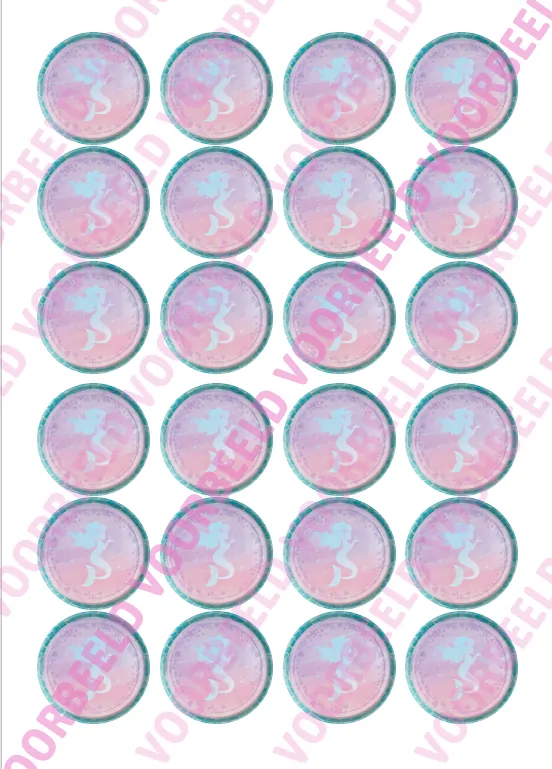 Eetbare cupcakeprint mermaid 4 - 24 cupcake rondjes bij cake, bake & love 5 Eetbare cupcakeprint mermaid 4 - 24 cupcake rondjes