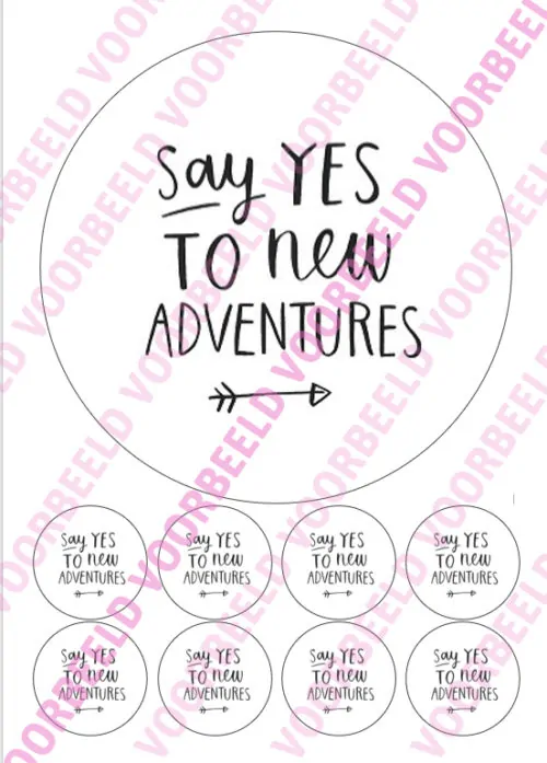 Eetbare taartprint new adventures - 18 cm rond + 8 cupcake rondjes