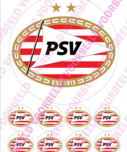 Eetbare Taartprint PSV - 18 cm rond + 8 cupcake rondjes