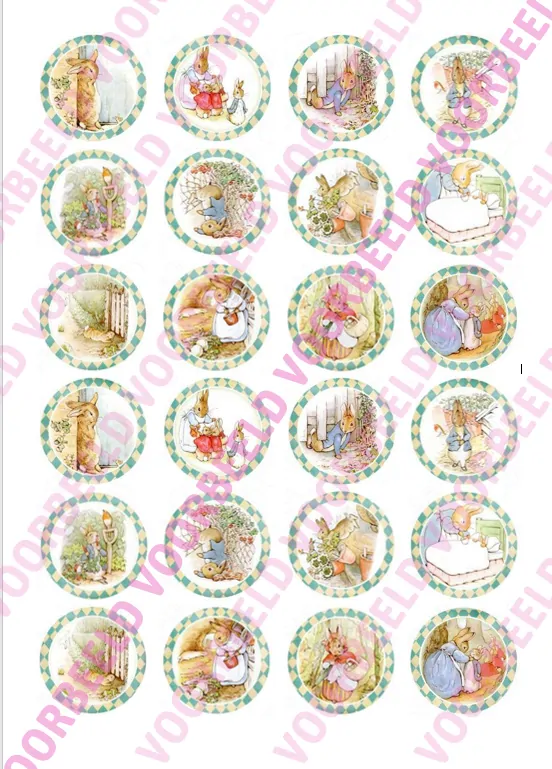 Eetbare cupcakeprint pieter konijn 2 - 24 cupcake rondjes bij cake, bake & love 5 Eetbare cupcakeprint pieter konijn 2 - 24 cupcake rondjes