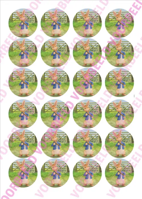 Eetbare cupcakeprint pieter konijn 3 - 24 cupcake rondjes