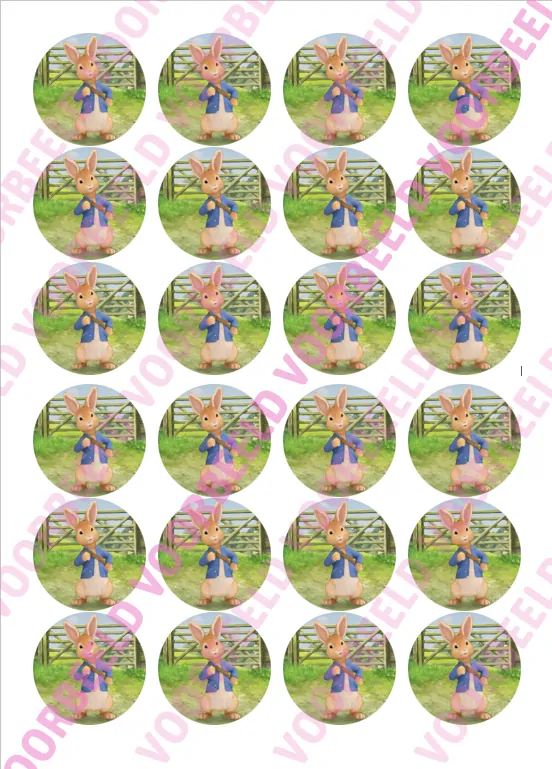 Eetbare cupcakeprint pieter konijn 3 - 24 cupcake rondjes bij cake, bake & love 5 Eetbare cupcakeprint pieter konijn 3 - 24 cupcake rondjes