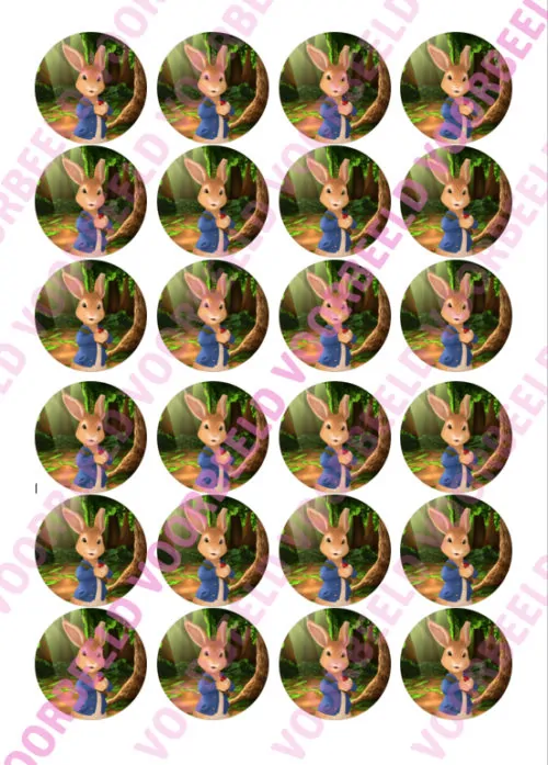 Eetbare cupcakeprint pieter konijn 4 - 24 cupcake rondjes