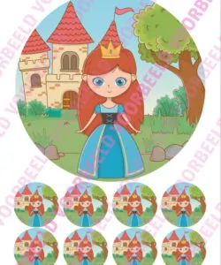 Eetbare Taartprint Prinses 1 - 18 cm rond + 8 cupcake rondjes