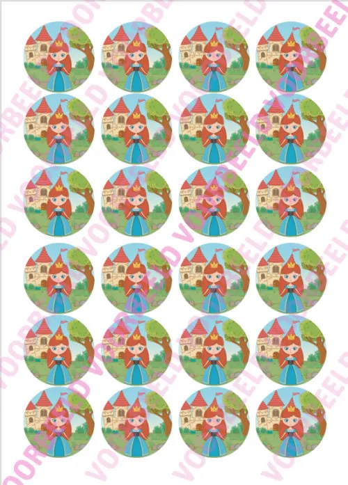 Eetbare cupcakeprint prinses 1 - 24 cupcake rondjes
