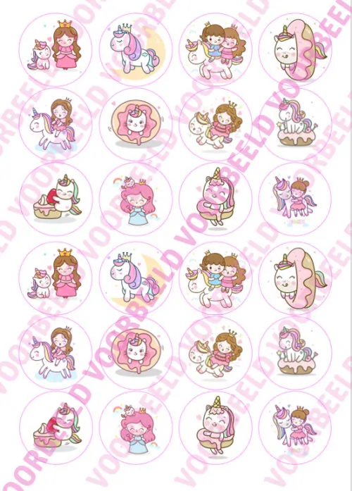Eetbare cupcakeprint prinses 2 - 24 cupcake rondjes