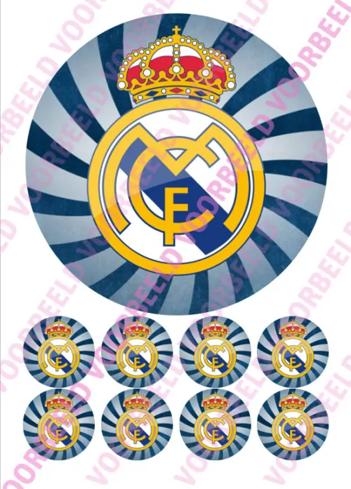 Eetbare taartprint real madrid - 18 cm rond + 8 cupcake rondjes