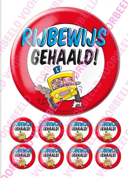 Eetbare taartprint rijbewijs - 18 cm rond + 8 cupcake rondjes