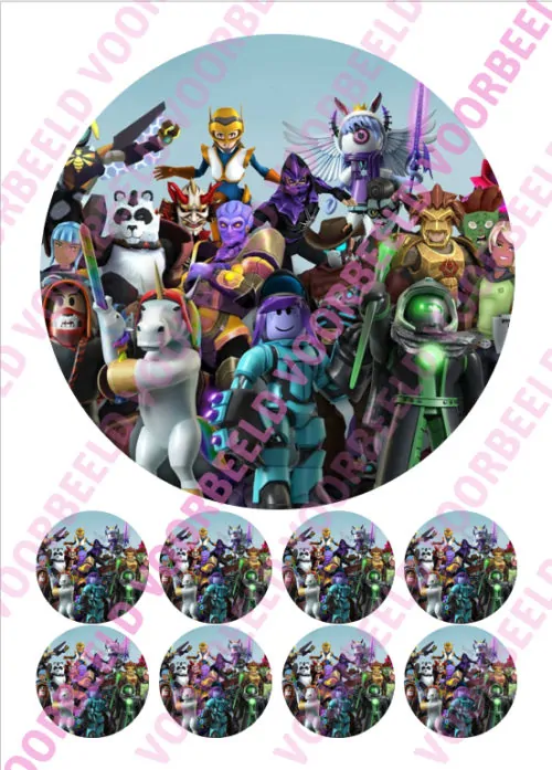 Eetbare taartprint roblox 1 - 18 cm rond + 8 cupcake rondjes