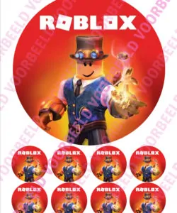 Eetbare Taartprint Roblox 2 - 18 cm rond + 8 cupcake rondjes