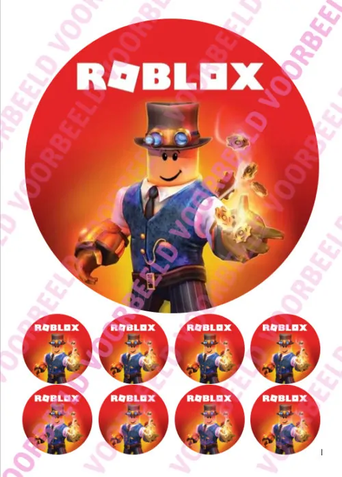 Eetbare taartprint roblox 2 - 18 cm rond + 8 cupcake rondjes