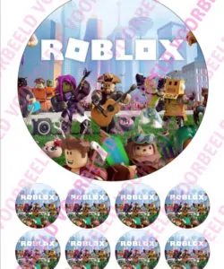 Eetbare Taartprint Roblox 3 - 18 cm rond + 8 cupcake rondjes