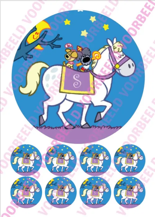 Eetbare taartprint sinterklaas woezel en pip - 18 cm rond + 8 cupcake rondjes