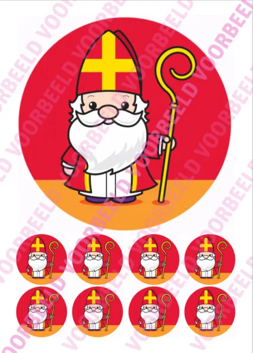 Eetbare taartprint sinterklaas 1 - 18 cm rond + 8 cupcake rondjes