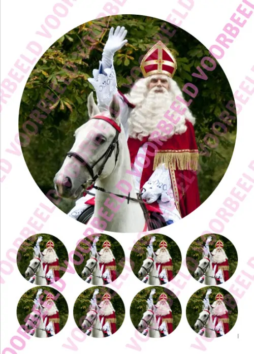 Eetbare taartprint sinterklaas 2 - 18 cm rond + 8 cupcake rondjes