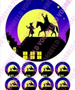Eetbare Taartprint Sinterklaas 4 - 18 cm rond + 8 cupcake rondjes