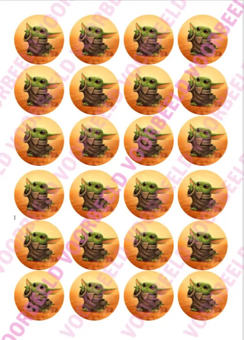 Eetbare cupcakeprint star wars baby yoda 1 - 24 cupcake rondjes