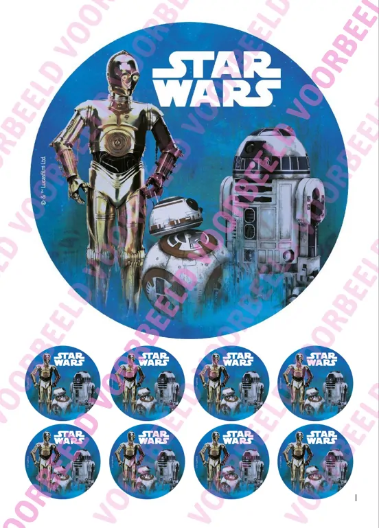 Eetbare taartprint star wars 1 - 18 cm rond + 8 cupcake rondjes bij cake, bake & love 5 Eetbare taartprint star wars 1 - 18 cm rond + 8 cupcake rondjes