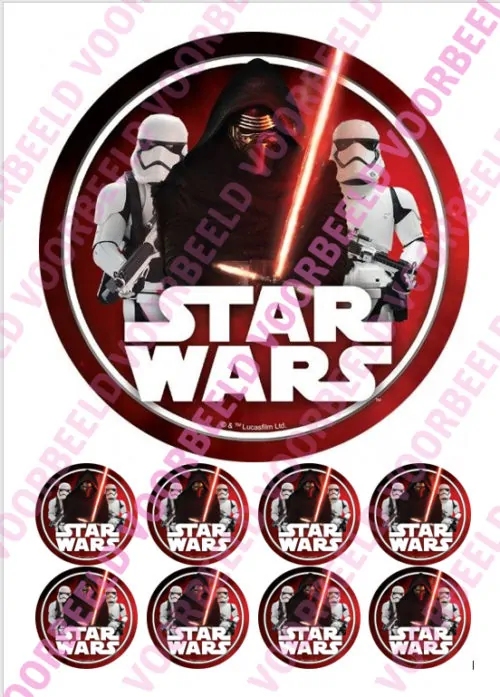 Eetbare taartprint star wars 2 - 18 cm rond + 8 cupcake rondjes