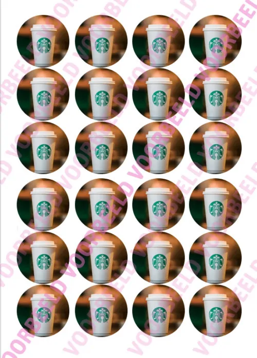 Eetbare cupcakeprint starbucks cup - 24 cupcake rondjes