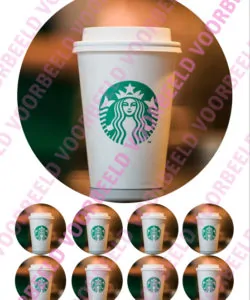 Eetbare Taartprint Starbucks Cup - 18 cm rond + 8 cupcake rondjes