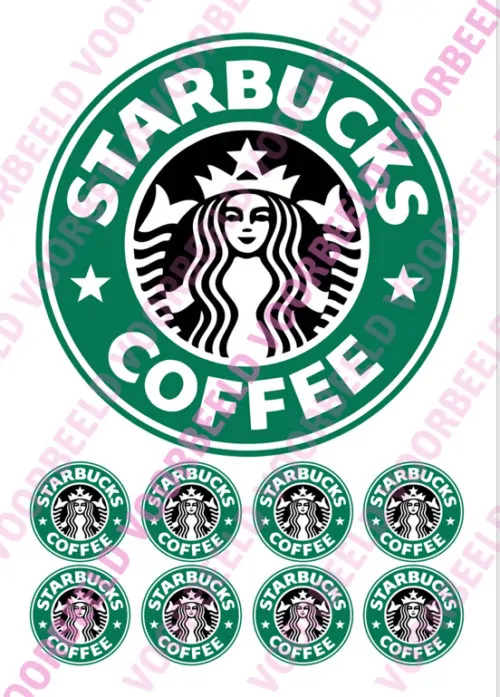 Eetbare taartprint starbucks logo - 18 cm rond + 8 cupcake rondjes
