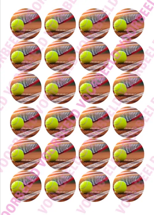 Eetbare cupcakeprint tennis - 24 cupcake rondjes