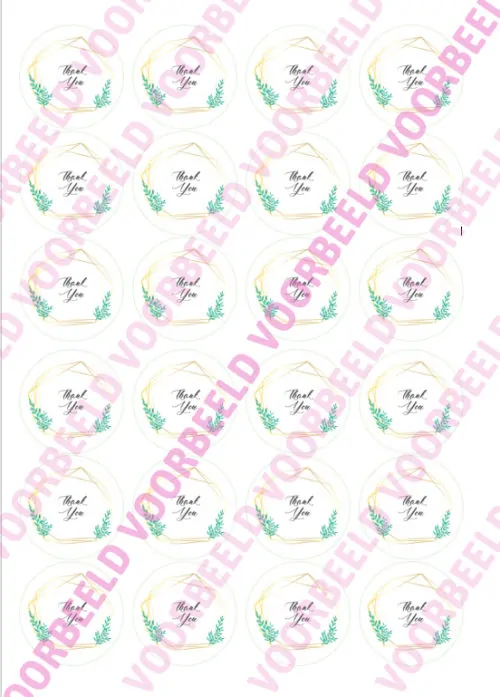 Eetbare cupcakeprint thank you 1 - 24 cupcake rondjes