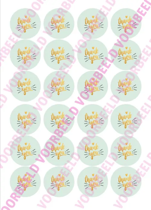 Eetbare cupcakeprint thank you 2 - 24 cupcake rondjes